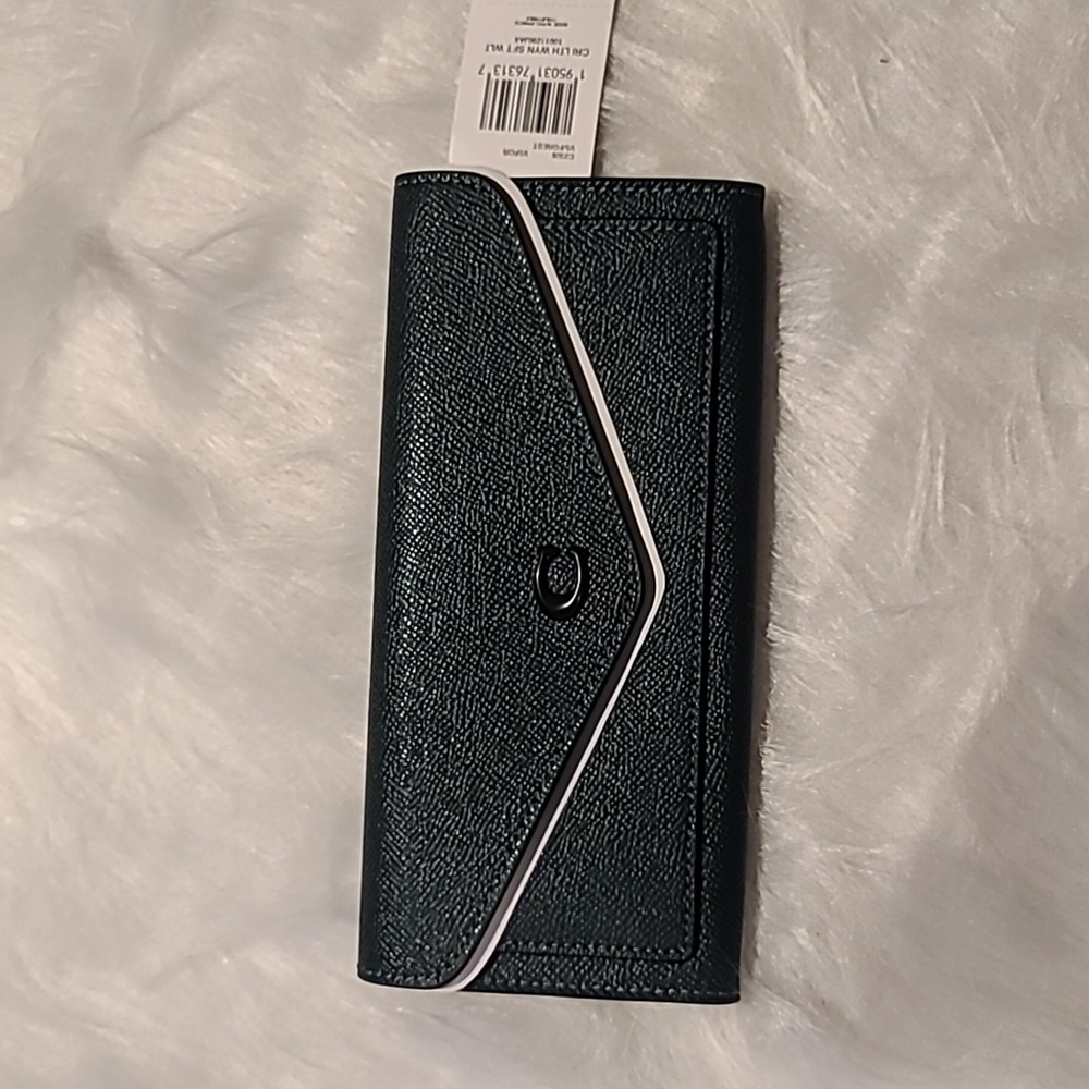 NWT Coach Wyn Soft Pewter/Forest Wallet